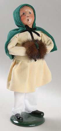 Victorian Assorted Carolers Girl With Muff-Green Hood - No Box