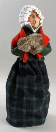 Traditional Assorted Carolers Woman With Muff-Green Coat - No Box