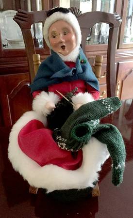 Santa & Mrs Claus Red Mrs Claus In Rocker Knitting - No Box