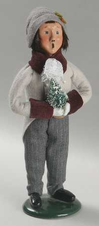 Victorian Assorted Carolers Boy With Tree-Grey Coat Lace Cravat - No Box
