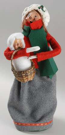 Traditional Assorted Carolers Woman With Baby In Basket-Red Coat - Nb 636, No Box