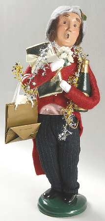 Victorian Assorted Carolers Shopper Man With Wine Bottle And Flowers - No Box