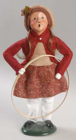 Traditional Assorted Carolers Girl With Hoop-Burgundy Coat - No Box