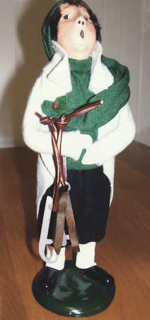 Winter Outdoor Activities Boy With Skates-Grey Coat Green Shirt - No Box