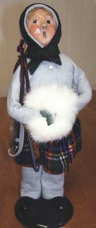 Winter Outdoor Activities Girl With Skates & Muff-Grey Coat - No Box