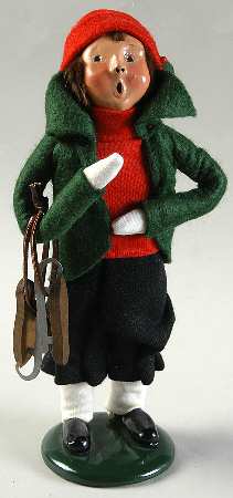 Winter Outdoor Activities Boy With Skates-Green Coat Red - No Box