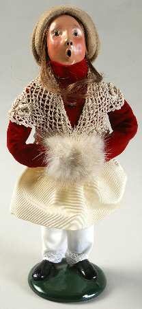 Victorian Assorted Carolers Girl With Muff-Burgundy Lace Shawl - No Box