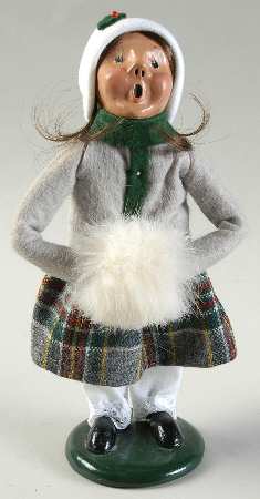 Traditional Assorted Carolers Girl With Muff-Grey Coat Green Trim - Nb726, No Box