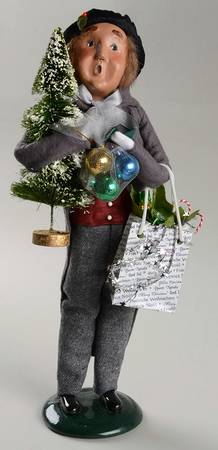 Traditional Assorted Carolers Shopper Man With Tree - Grey - Nb866, No Box