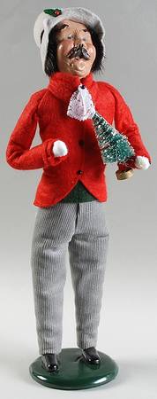 Traditional Assorted Carolers Man In Red Coat With Small Tree - Nb806, No Box