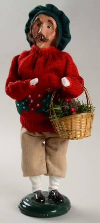 Traditional Assorted Carolers Man With Basket Of Greenery - Nb864, No Box