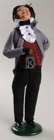 Victorian Assorted Carolers Man With Lantern-Grey Coat - No Box