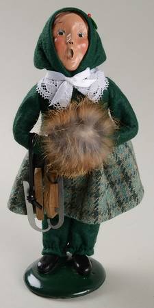 Traditional Assorted Carolers Girl With Wood Skates & Muff - No Box
