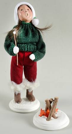 Winter Outdoor Activities Girl Roasting Marshmallows-Green - No Box