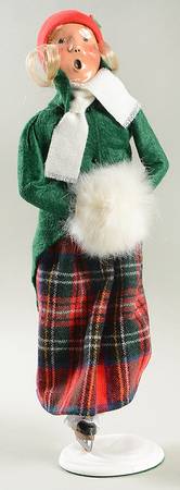 Winter Outdoor Activities Skater Woman With White Muff-Green - No Box