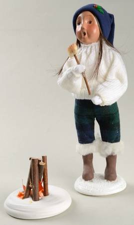 Winter Outdoor Activities Girl Roasting Marshmallow-White - No Box