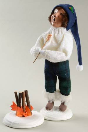 Winter Outdoor Activities Boy Roasting Marshmallow-White - No Box