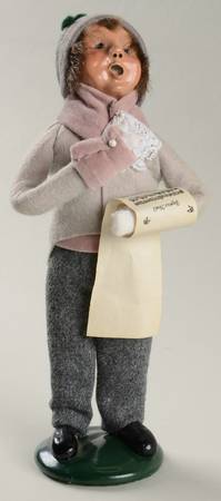 Victorian Assorted Carolers Boy With Music-Grey Coat Pink Trim - No Box