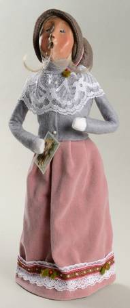 Victorian Assorted Carolers Woman With Card-Grey & Pink - No Box