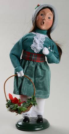 Traditional Assorted Carolers Victorian Girl W/ Poinsettias Green - No Box
