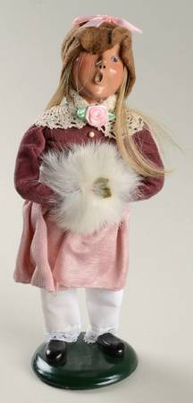 Traditional Assorted Carolers Girl With Muff-Lace Collar-Pink - No Box