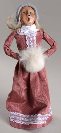 Victorian Assorted Carolers Woman With Muff-Pink Dress Lace Trim - No Box