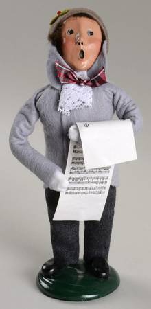 Traditional Assorted Carolers Boy With Music-Grey Coat Lace Cravat - No Box