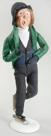Winter Outdoor Activities Skater Man-Green Coat Blue Plaid Vest - No Box