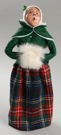 Traditional Assorted Carolers Woman With Muff-Green Coat White Trim - Nb925, No Box