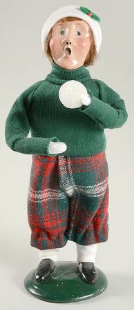 Winter Outdoor Activities Boy With Snowball-Green Shirt - No Box