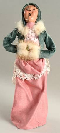 Victorian Assorted Carolers Woman With Muff-Green Hood Pink Dress - No Box