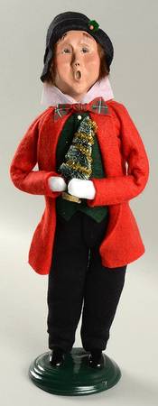 Traditional Assorted Carolers Man In Red Coat And Small Christmas Tree - No Box
