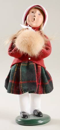 Traditional Assorted Carolers Girl With Muff-Red Coat Plaid Skirt - Nb991, No Box