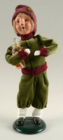 Victorian Assorted Carolers Boy With Candy Jar-Green Velvet Suit - No Box