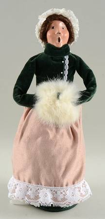 Victorian Assorted Carolers Woman With Muff-Green & Pink - No Box