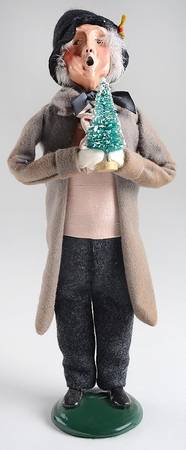 Victorian Assorted Carolers Grandfather With Tree-Grey Pink - No Box