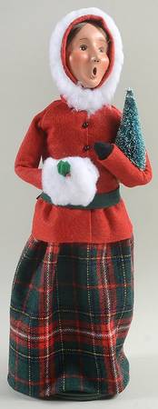 Traditional Assorted Carolers Woman With Tree & Muff-Red Fur Trim - No Box Nb1205