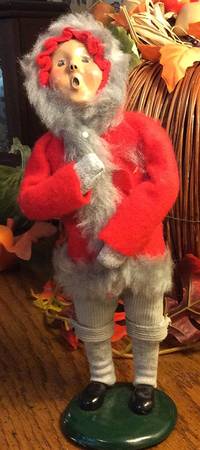 Traditional Assorted Carolers Boy In Red Fur Lined Coat - No Box