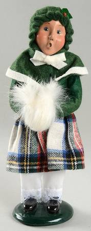 Traditional Assorted Carolers Girl With Muff-Green Coat White Trim - Nb765, No Box