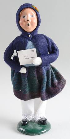 Traditional Assorted Carolers Girl With Letter To Grandpa-Blue Coat - No Box