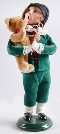 Traditional Assorted Carolers Boy With Teddy Bear & Candy Cane-Green - No Box Nb1137