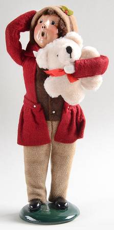 Traditional Assorted Carolers Boy With Teddy Bear-Red Coat - No Box Nb1136