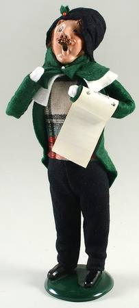 Traditional Assorted Carolers Mustache Man With Music-Green Coat - No Box Nb1159