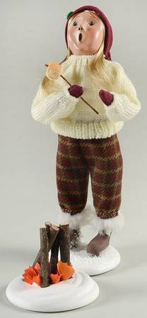 Winter Outdoor Activities Girl Roasting Marshmallow-White Sweater - No Box