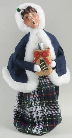 Traditional Assorted Carolers Woman With Gift Bag -Blue Coat - No Box Nb1168