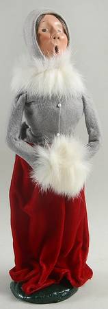 Traditional Assorted Carolers Woman In Red Velvet Skirt-Grey Top - No Box