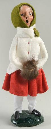 Traditional Assorted Carolers Girl In Red Skirt-White Top-Green Cap - No Box