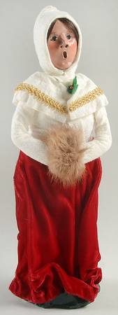 Traditional Assorted Carolers Woman With Muff-White Coat Gold Trim - No Box