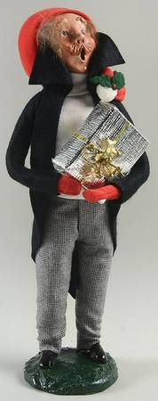 Traditional Assorted Carolers Mustache Man With Gift - Black - No Box