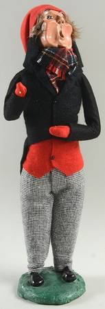 Traditional Assorted Carolers Man With Music-Black Coat In Red Vest  - No Box